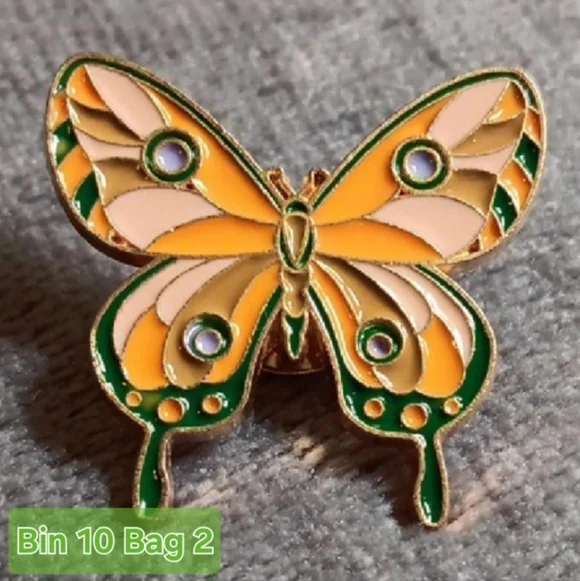 5 Yellow Witchy Butterfly Metal Enamel Pin Lot Whimsical Brooch Boho Bundle - Picture 2 of 8